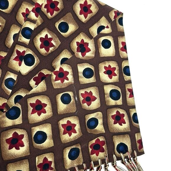 Men’s Silk Dress Scarf with Fringes Brown Beige Blue Red - Picture 5 of 6